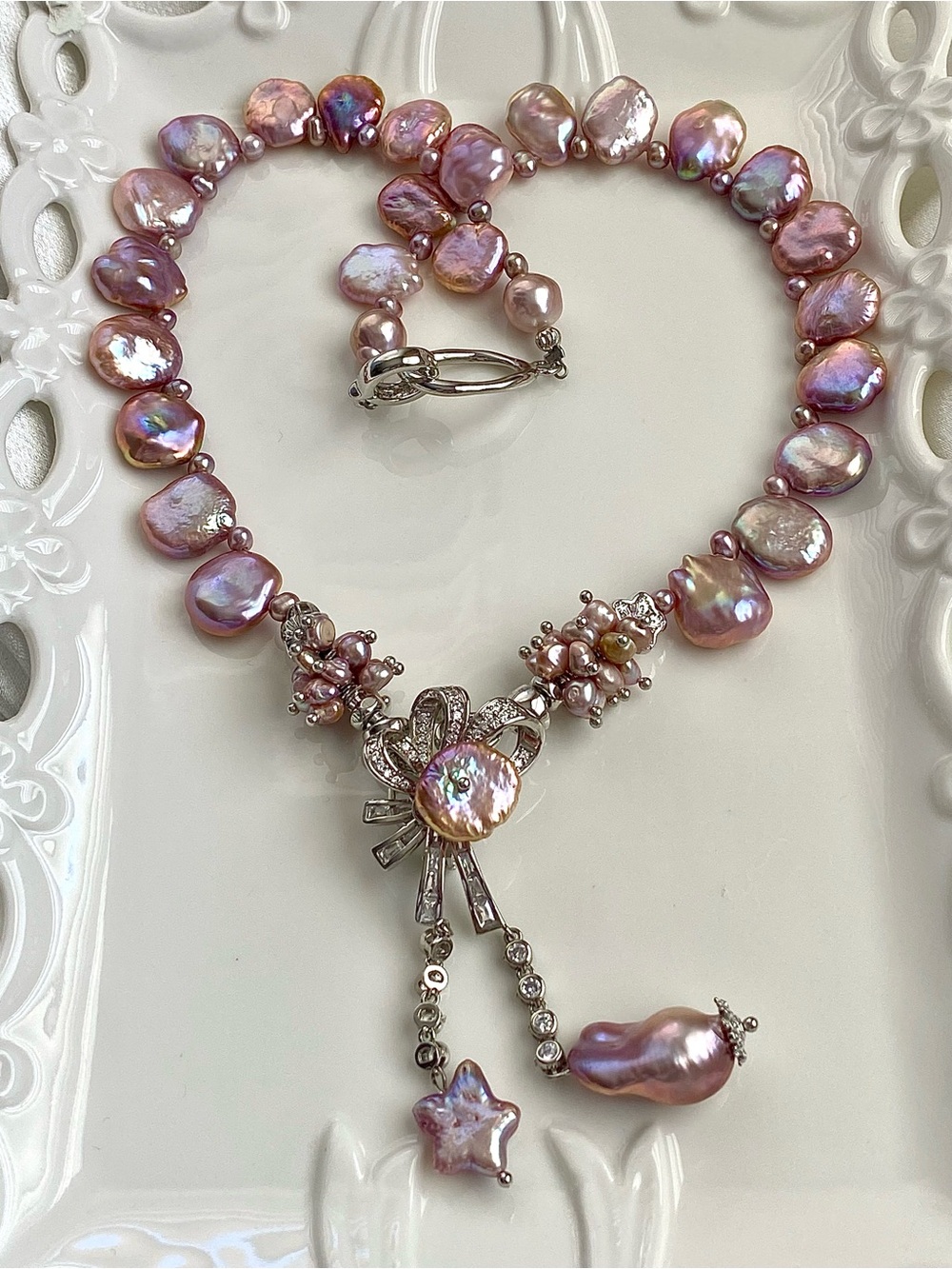 N322-Premium Purple Keshi Pearl And Flameball Pearl Necklace/Brooch/Pendant